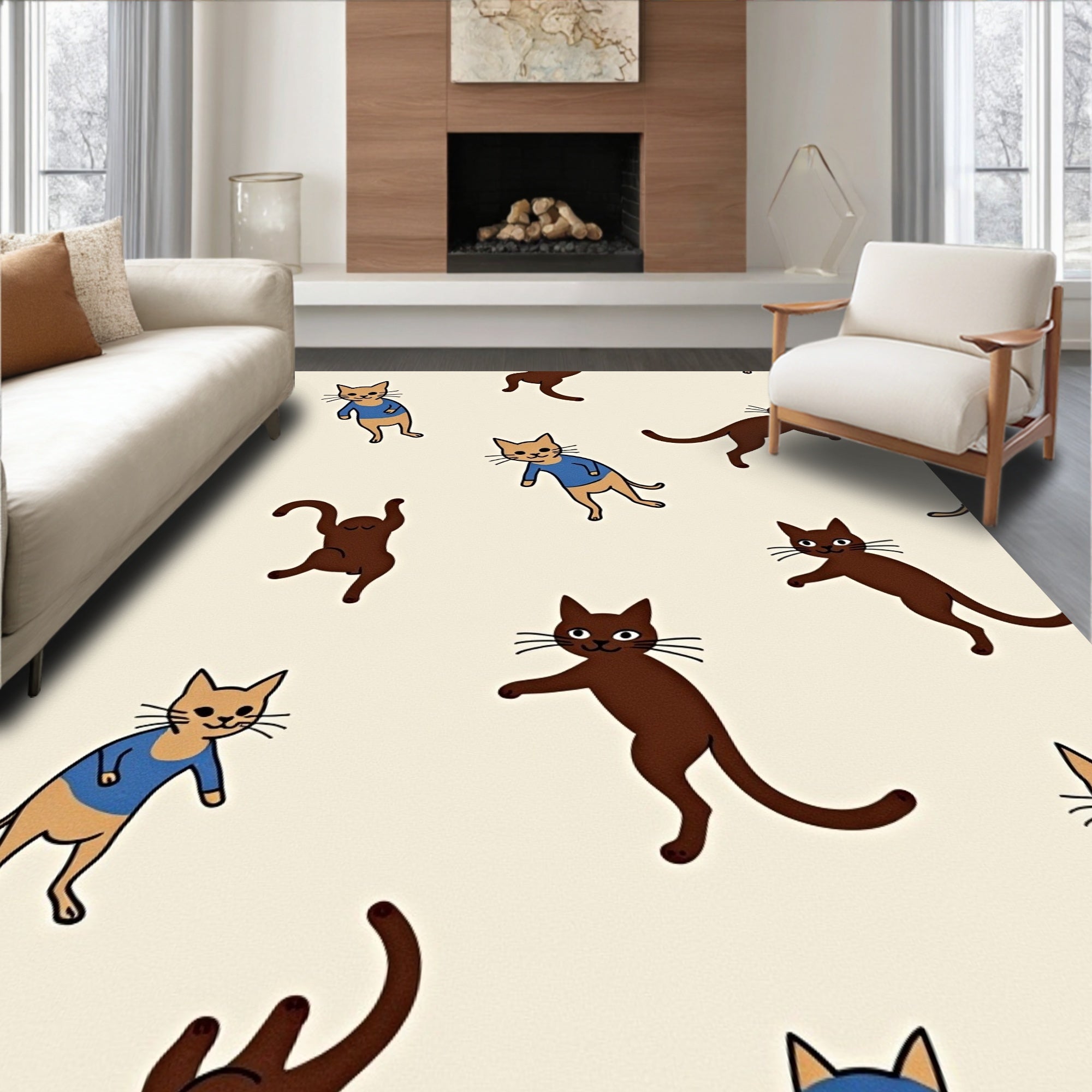 Whimsical Cats Pattern Fun Design Rug
