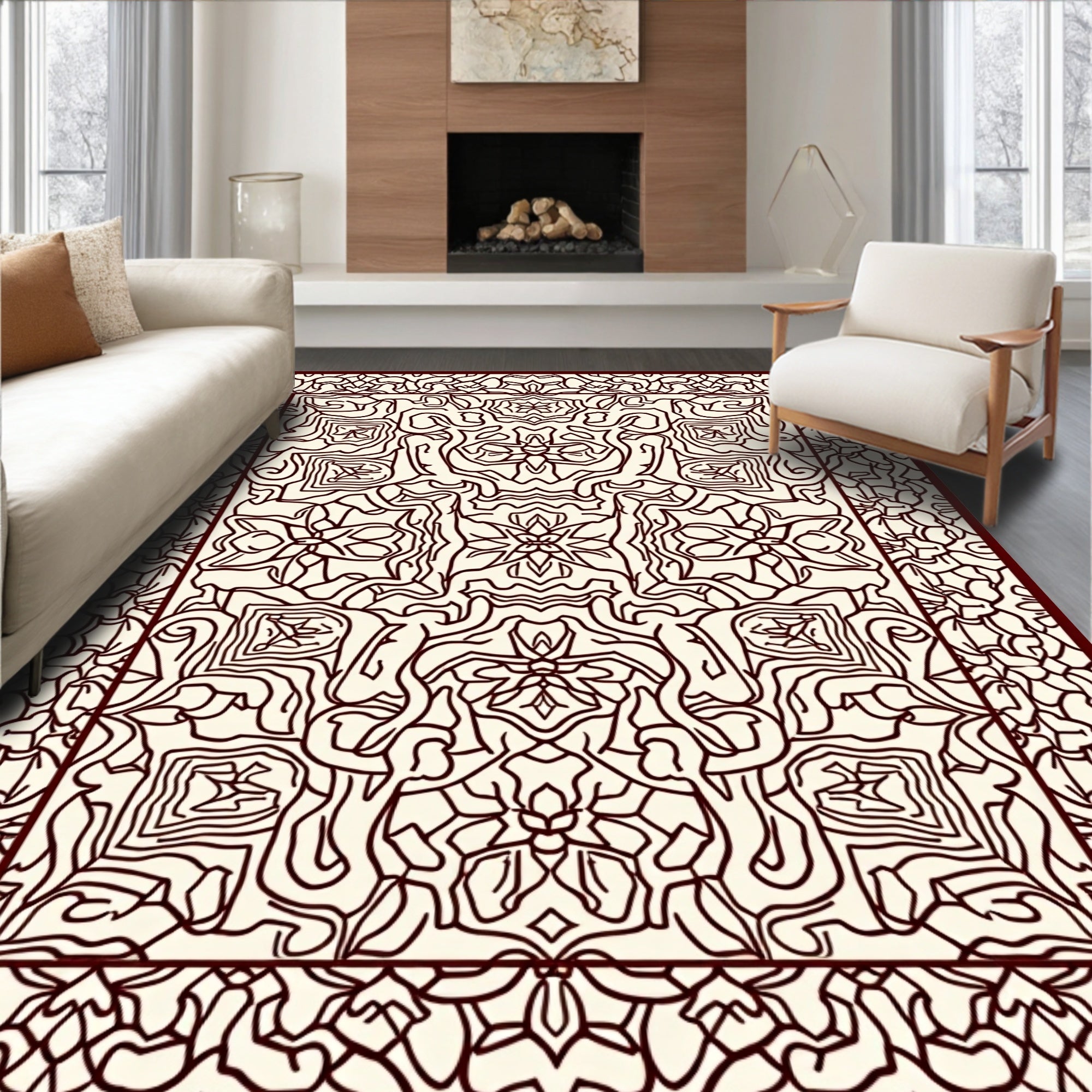 Intricate Lines Botanical Pattern Rug