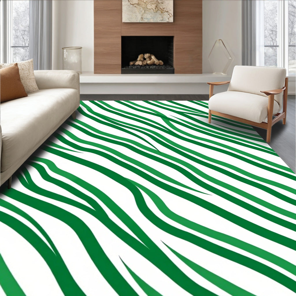 Dynamic Green Stripe Pattern Rug