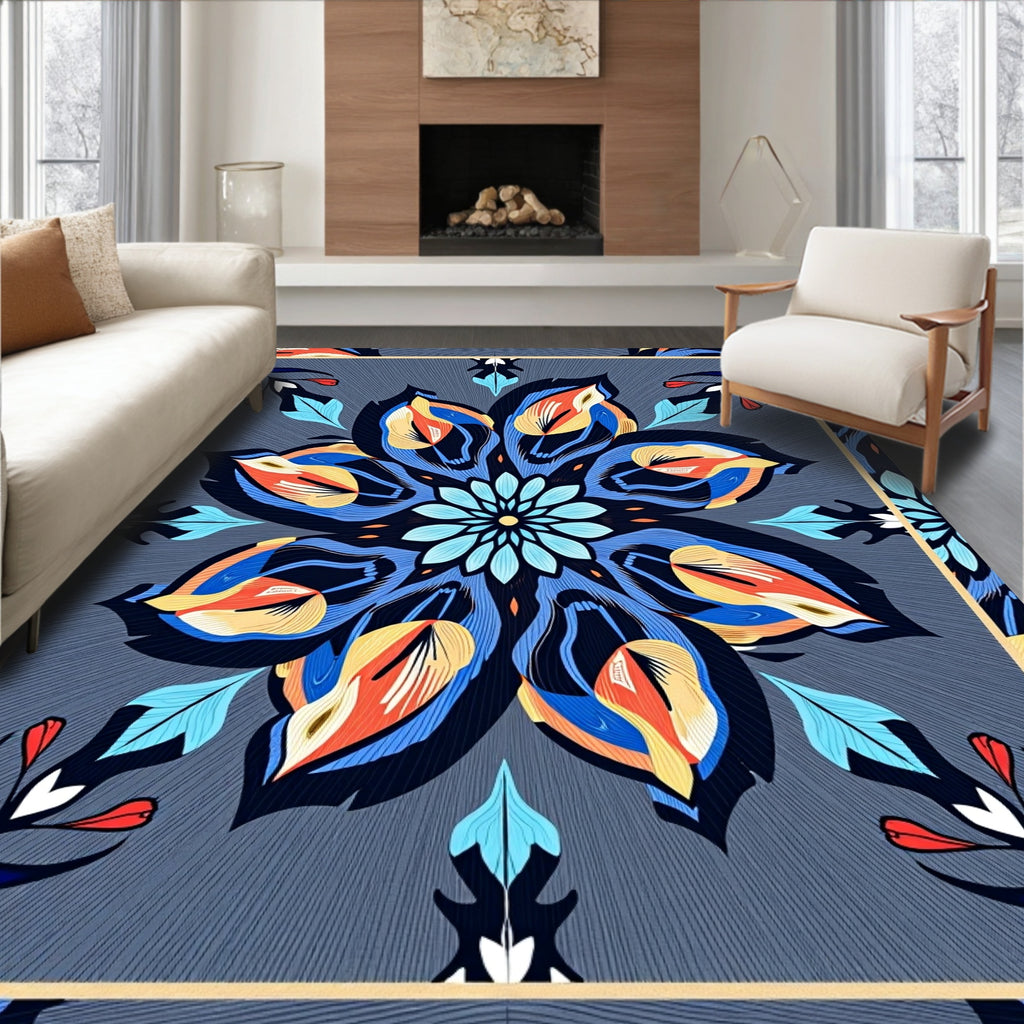 Vibrant Floral Mandala Art Rug