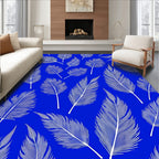 White Feather Pattern on Blue Canvas Rug