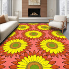 Yellow Sunflower Patterned Bright Rug