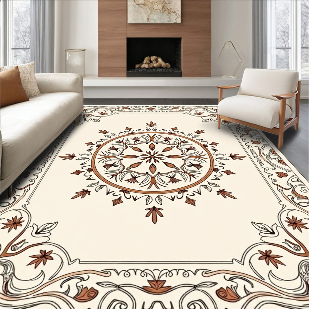 Intricate Floral Mandala Border Design Rug