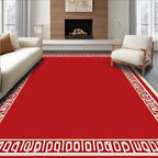 Bold Geometric Red Gold Border Rug