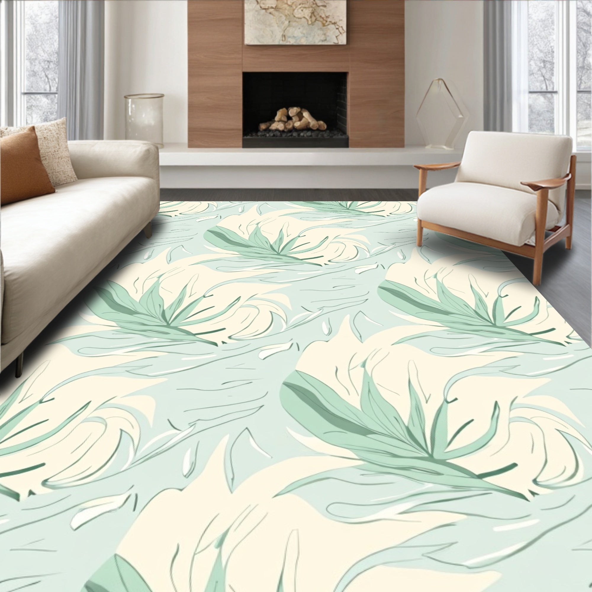 Abstract Pastel Tropical Leaves Pattern Rug