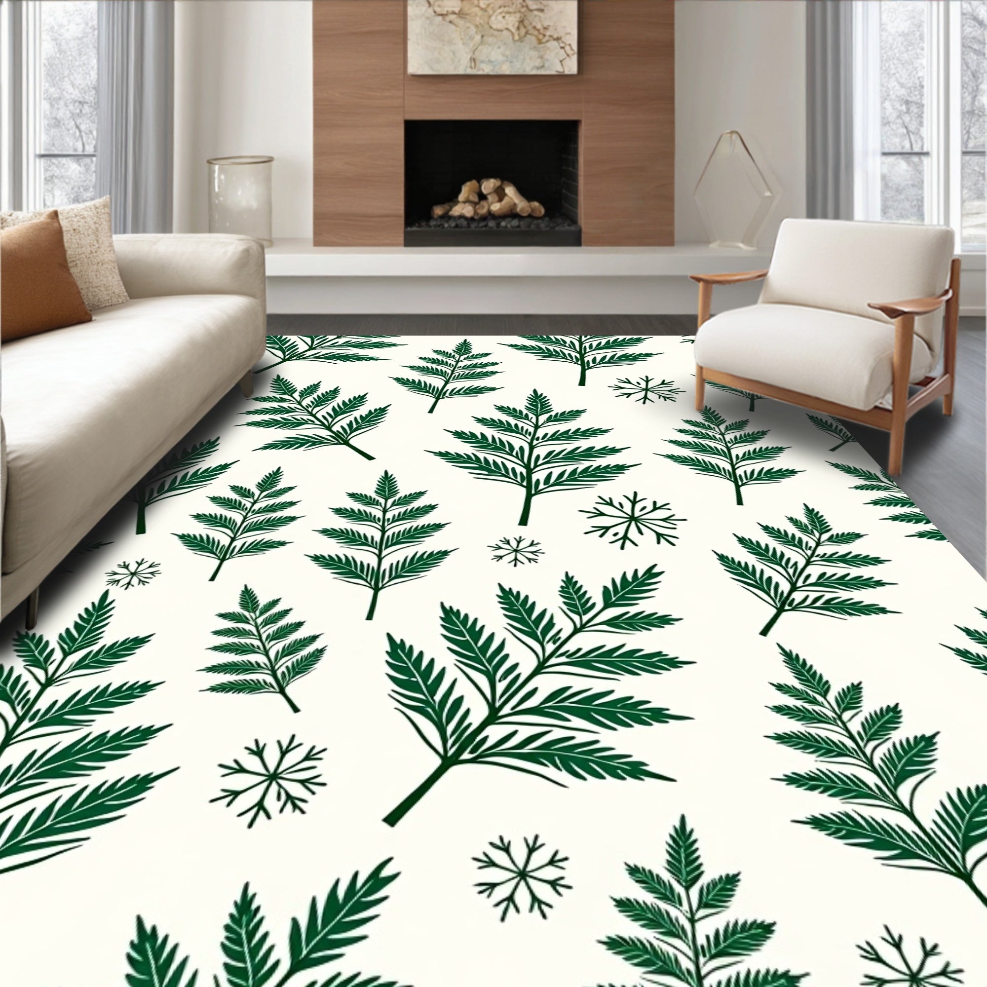 Green Fern Snowflake Pattern Rug