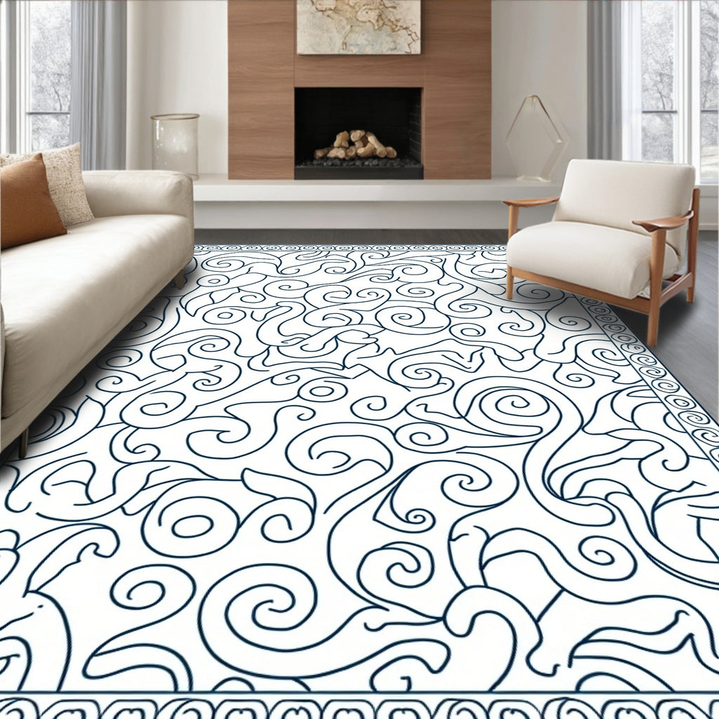 Organic Swirls Abstract Bordered Design Rug