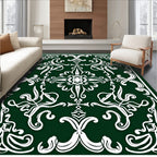 Classic Scrollwork Dark Green White Pattern Rug
