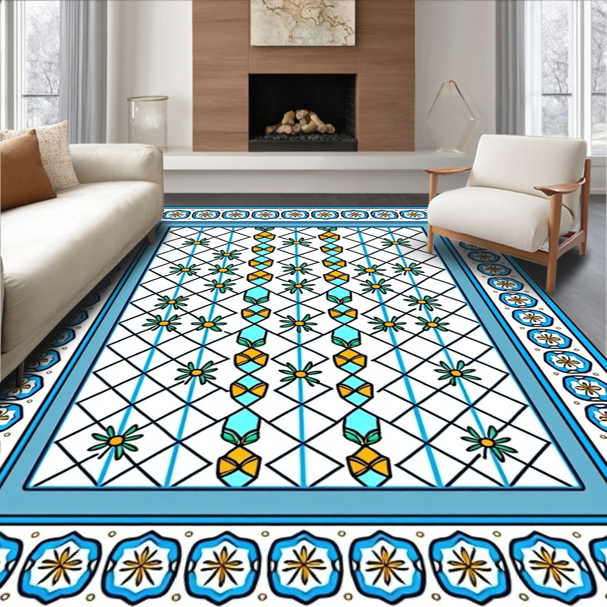 Geometric Floral Lattice Pattern Rug