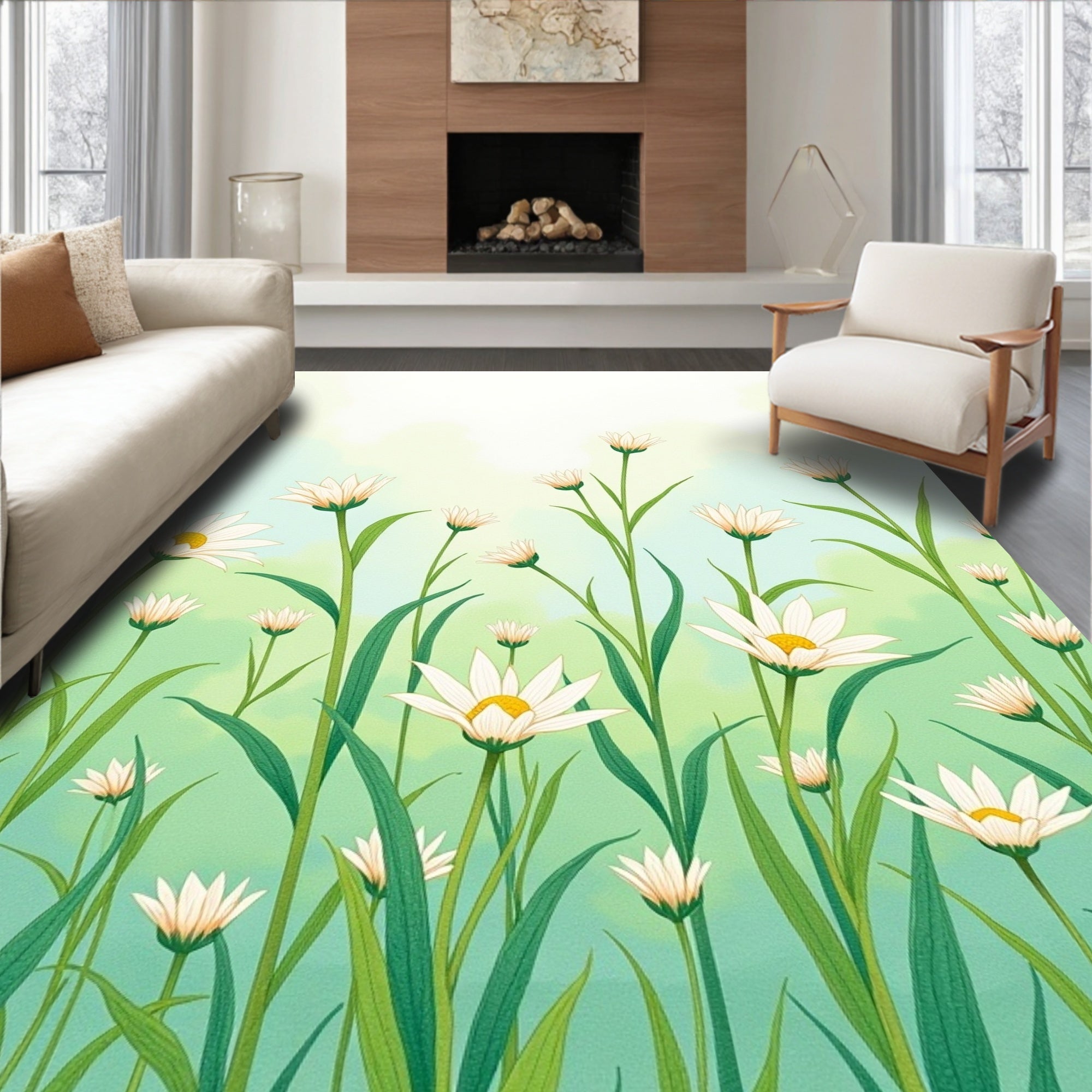 Daffodil Field Floral Pattern Rug