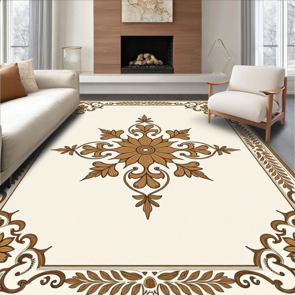 Ornate Floral Medallion Border Rug