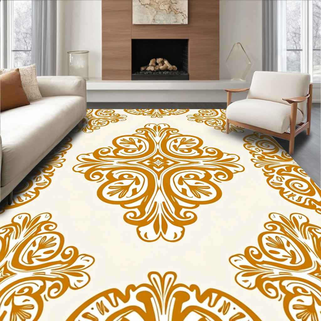 Gold Ornate Scrollwork Pattern Rug