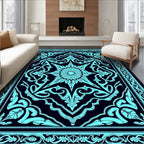 Elaborate Turquoise Floral Mandalic Design Rug