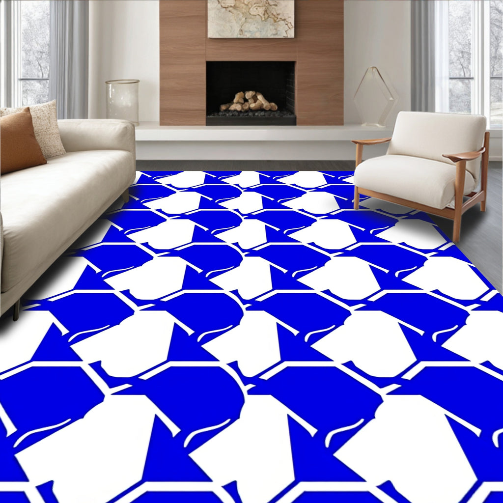 Bold Blue White Geometric Art Rug