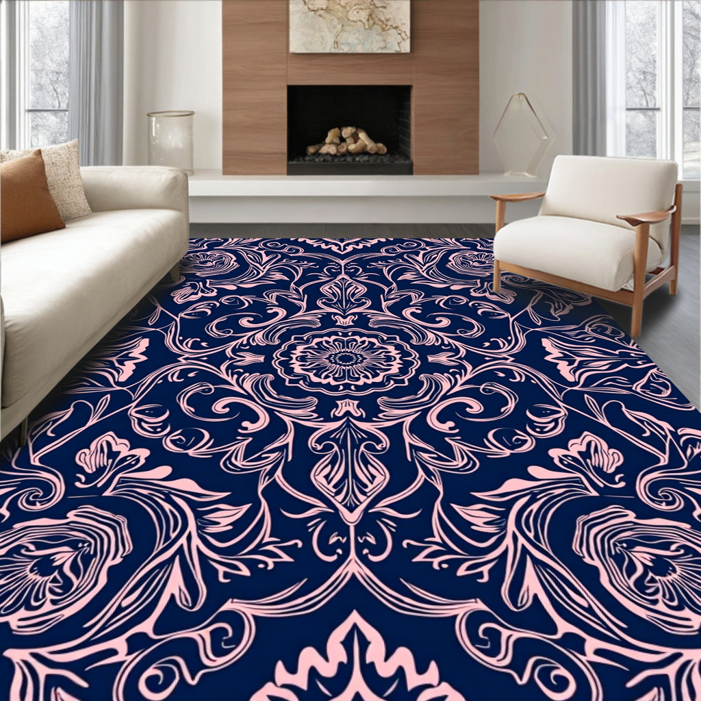 Elegant Floral Swirl Damask Pattern Rug