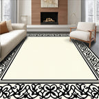 Ornate Black Cream Scrollwork Rug