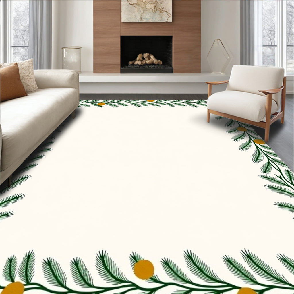 Green Pine Berry Border Rug