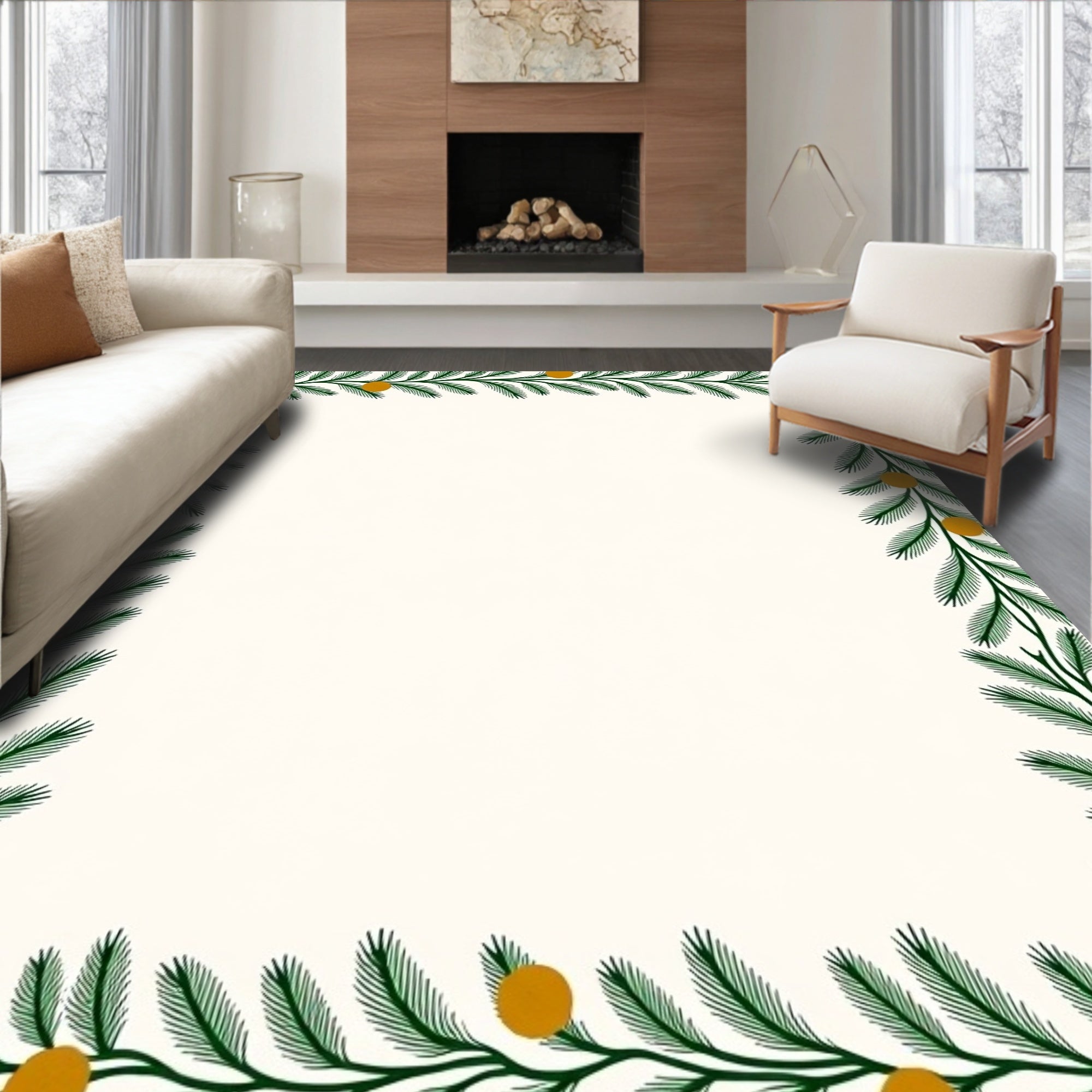 Green Pine Berry Border Rug