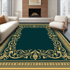 Elegant Gold Flourish Border Design Rug