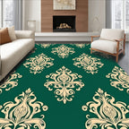 Cream Damask Emerald Green Baroque Ornament Rug