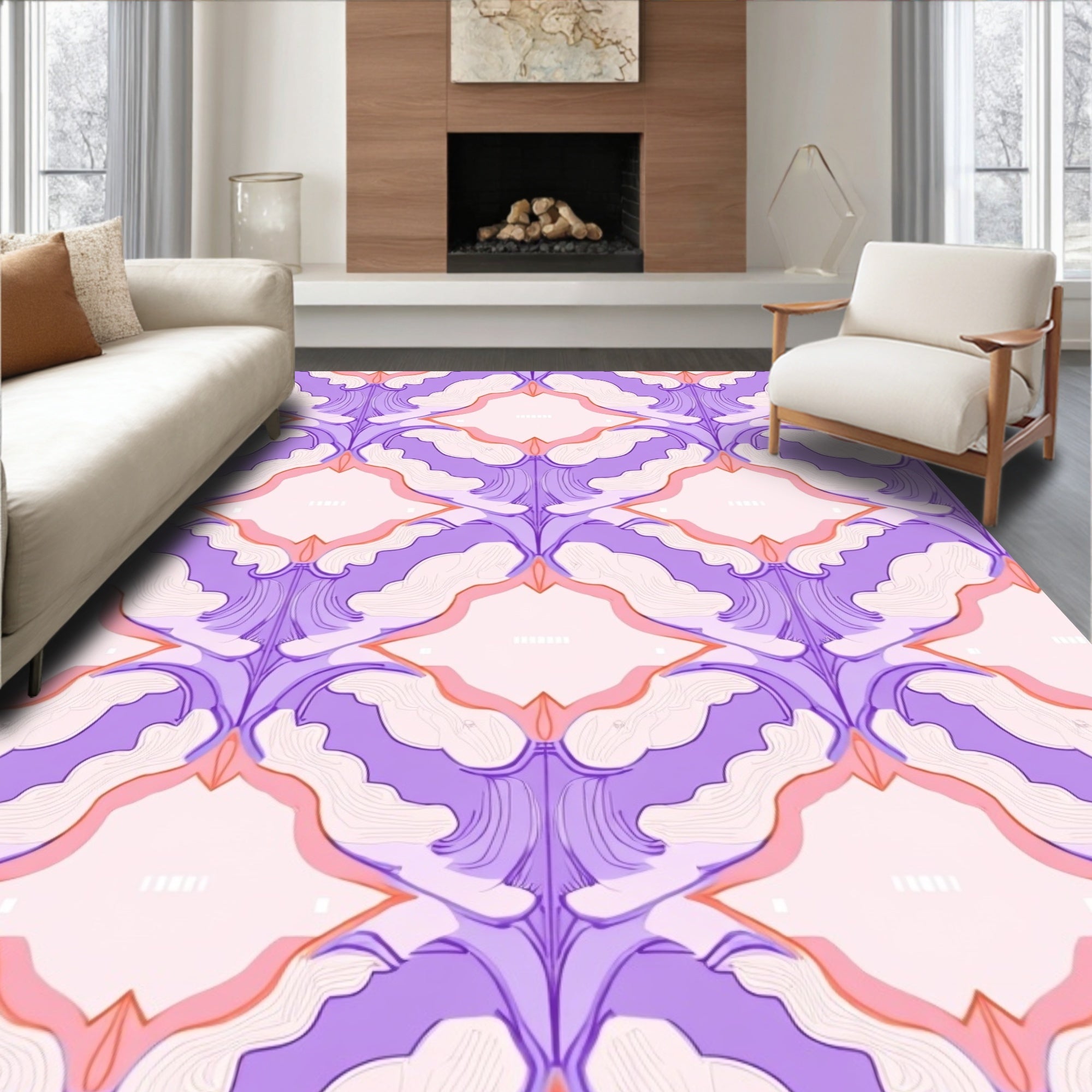 Pastel Floral Symmetry Pattern Rug