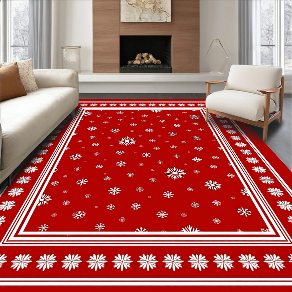 Winter Snowflake Border Design Red Rug