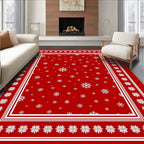 Winter Snowflake Border Design Red Rug