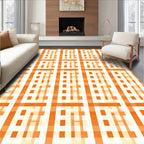 Warm Orange Plaid Geometric Pattern Rug