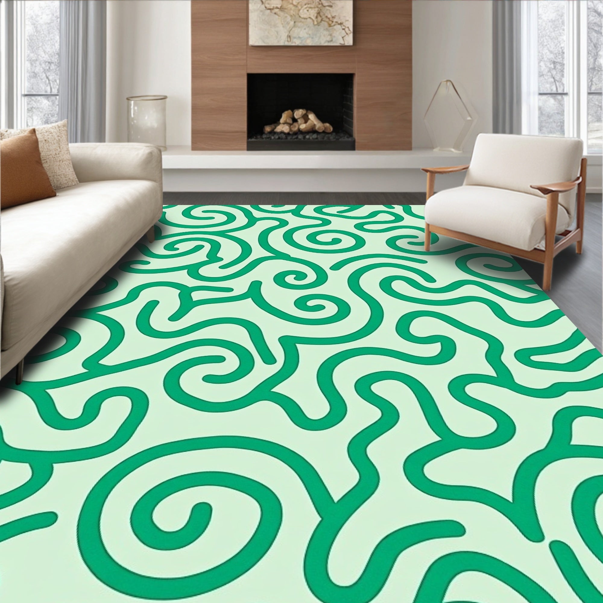 Abstract Swirls Patterned Design Rug