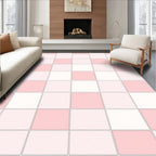 Soft Pink White Checkerboard Pattern Rug