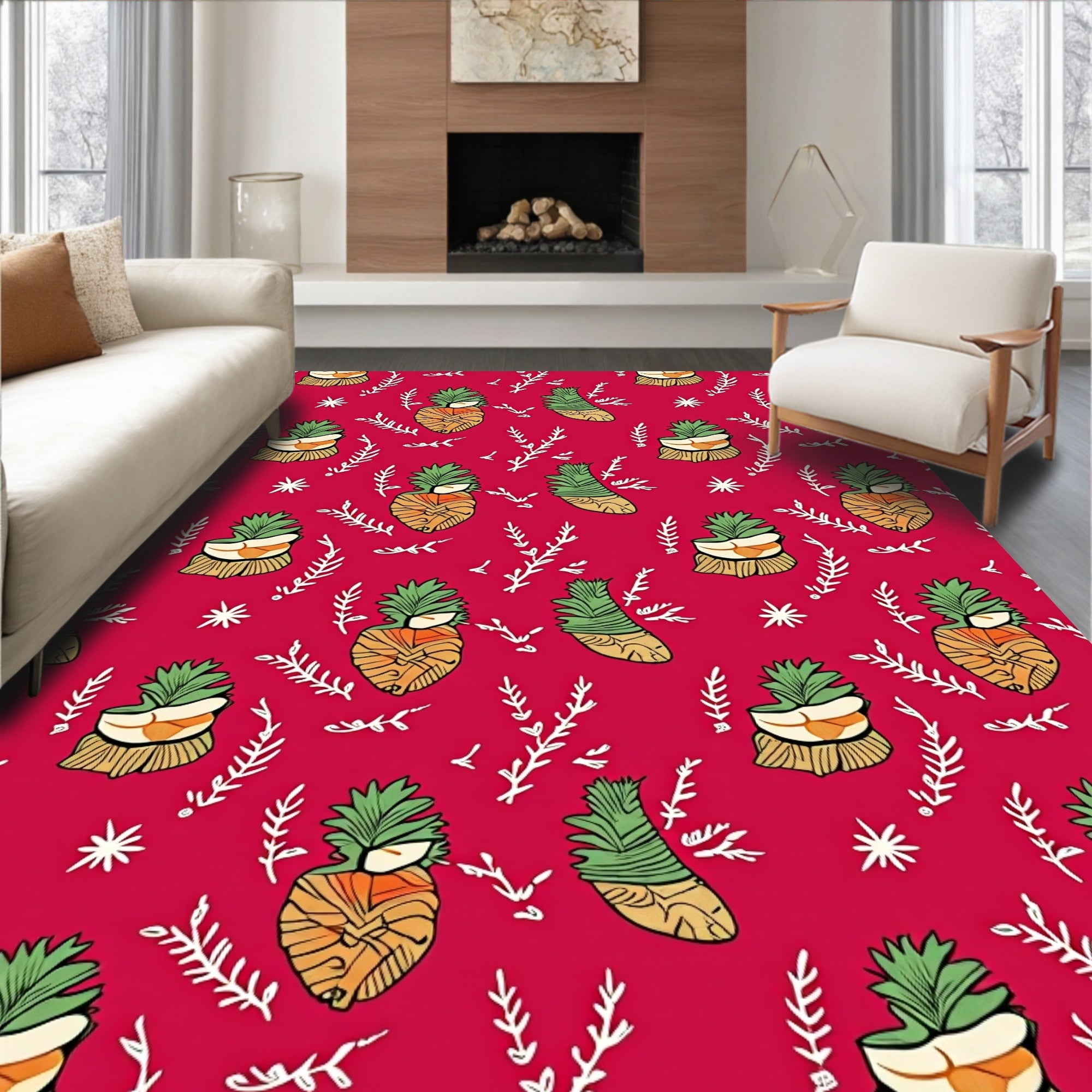 Whimsical Pineapple Fur Pattern Rug