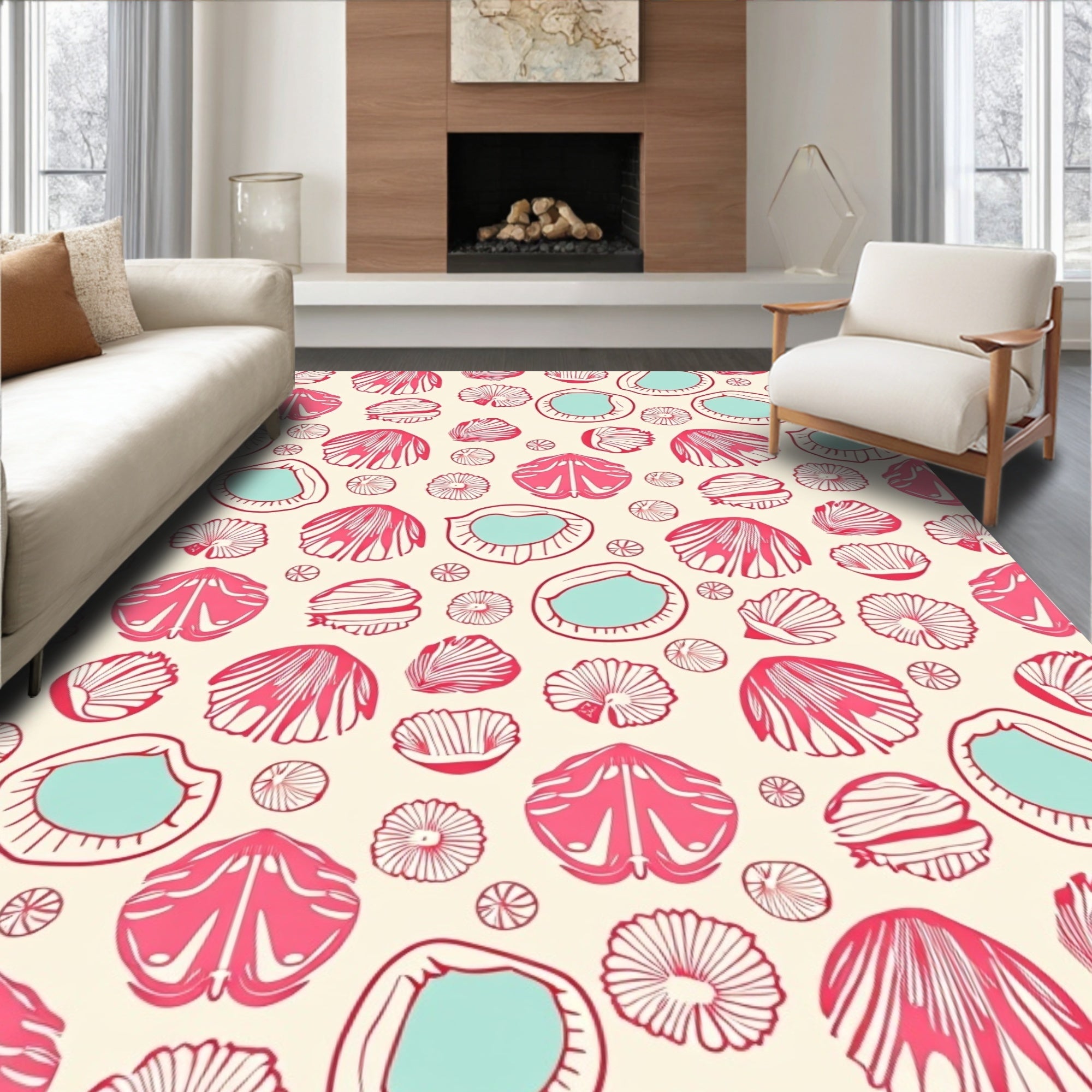 Coral Shells And Coconuts Pattern Rug
