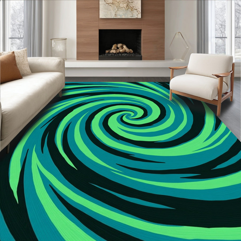 Vibrant Green Teal Swirl Design Rug