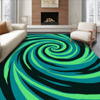 Vibrant Green Teal Swirl Design Rug