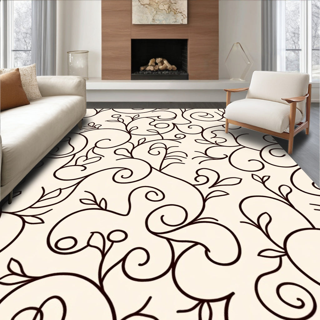 Elegant Swirl Botanical Pattern Rug