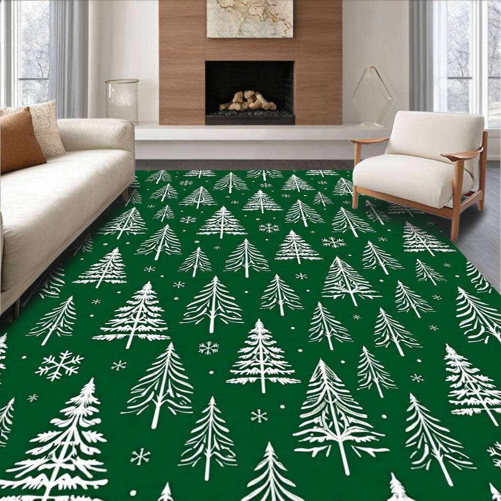 White Trees Green Forest Repeat Rug