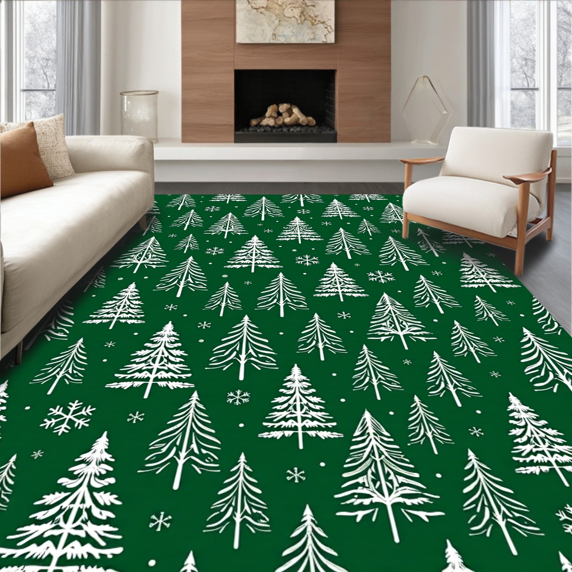 White Trees Green Forest Repeat Rug