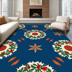 Botanical Wreath Star Indigo Pattern Rug