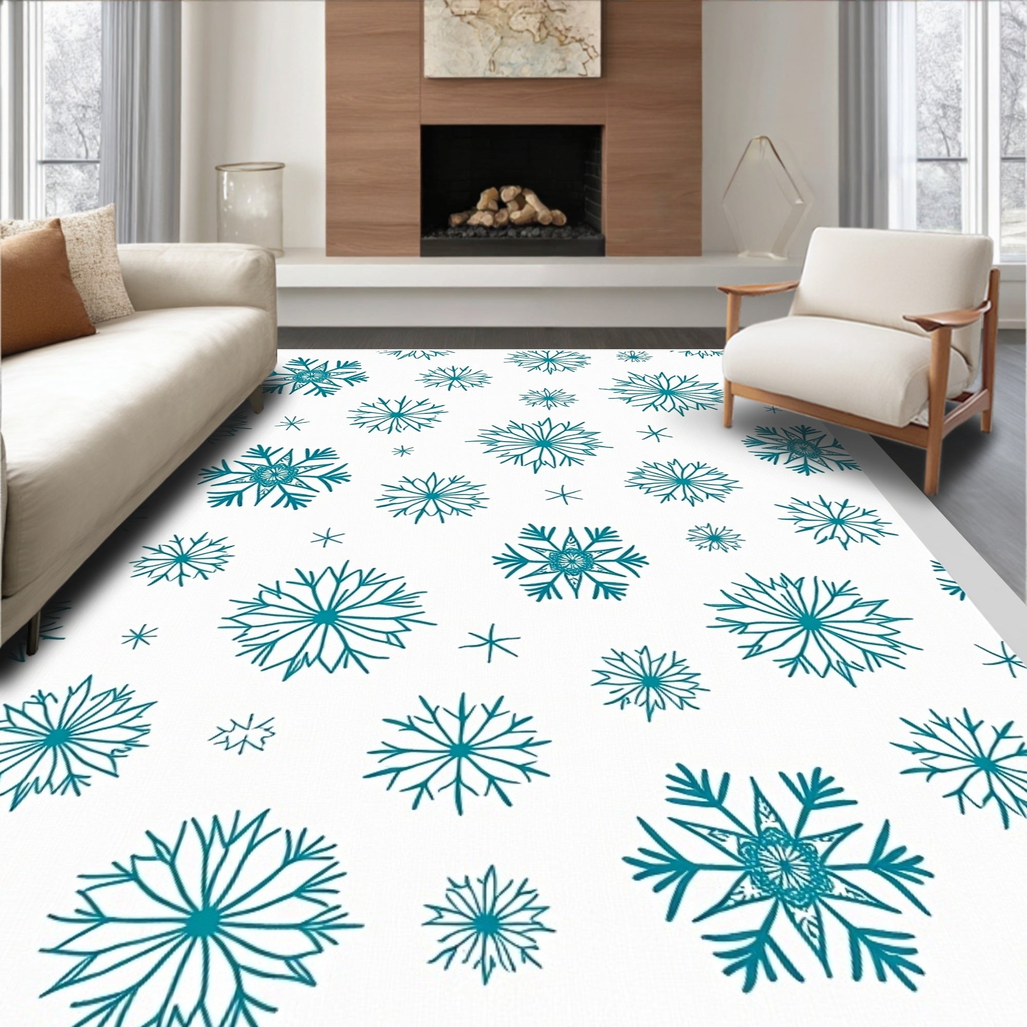 Teal Snowflake Scatter Rug