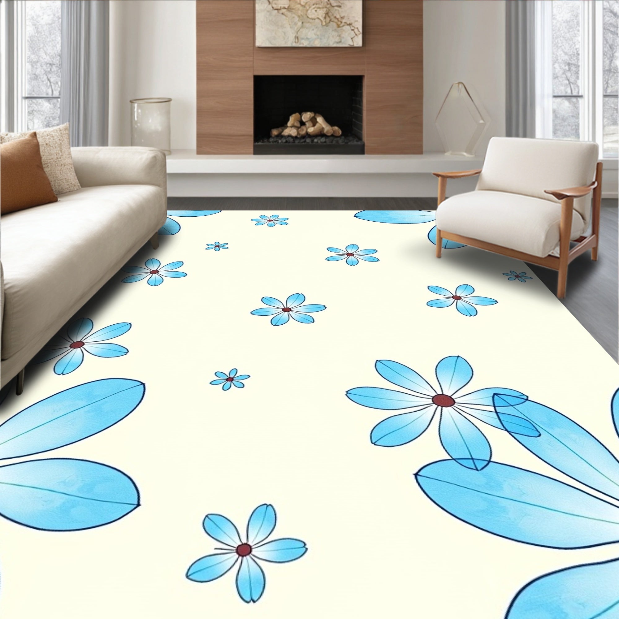Light Blue Floral Pattern Rug