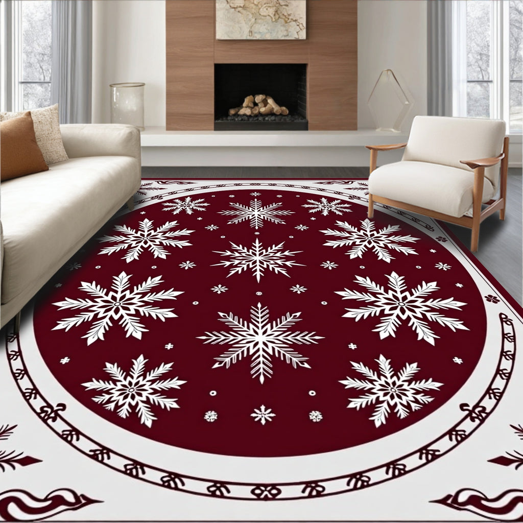 Crimson White Snowflake Mandala Design Rug