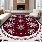 Crimson White Snowflake Mandala Design Rug