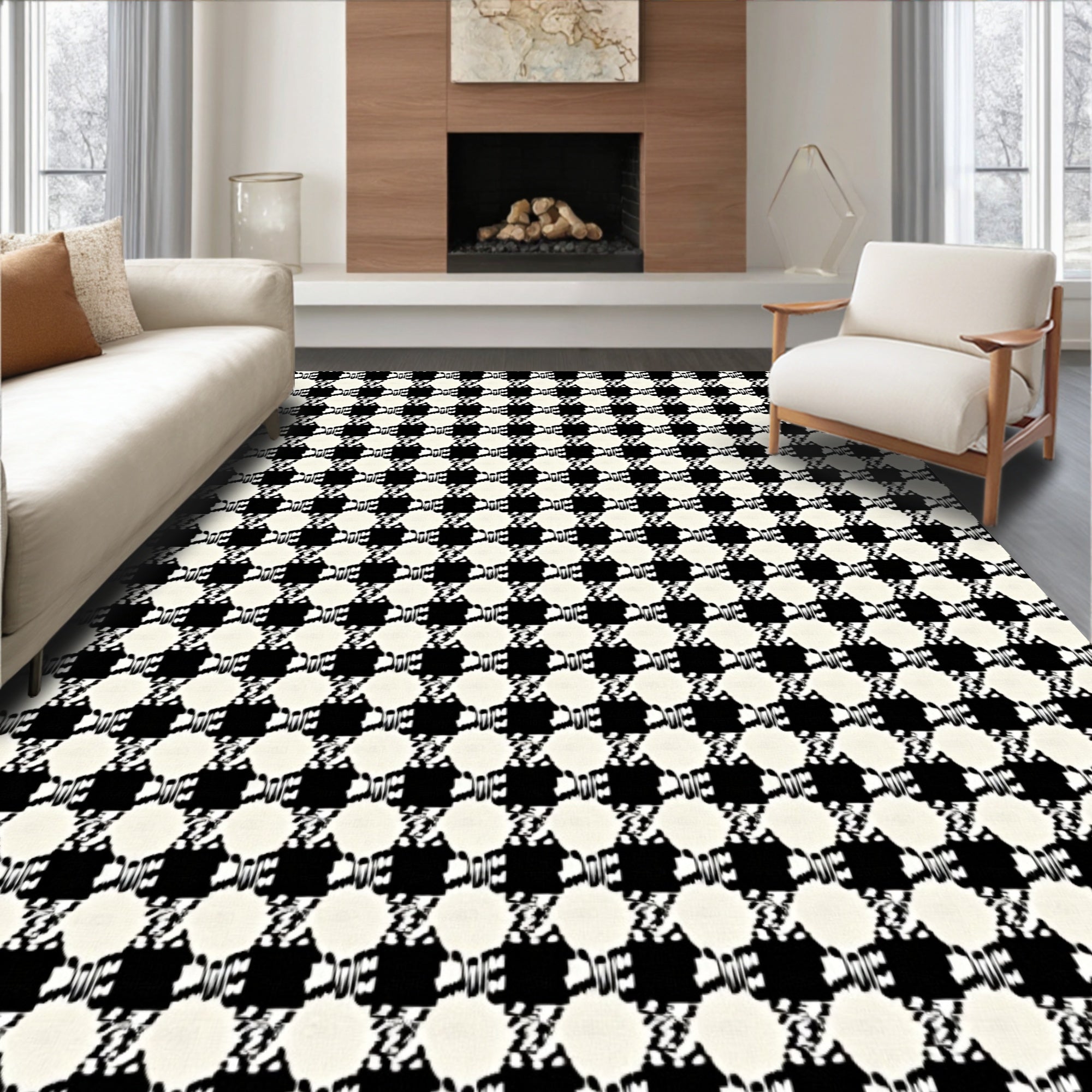 Classic Houndstooth Pattern Rug