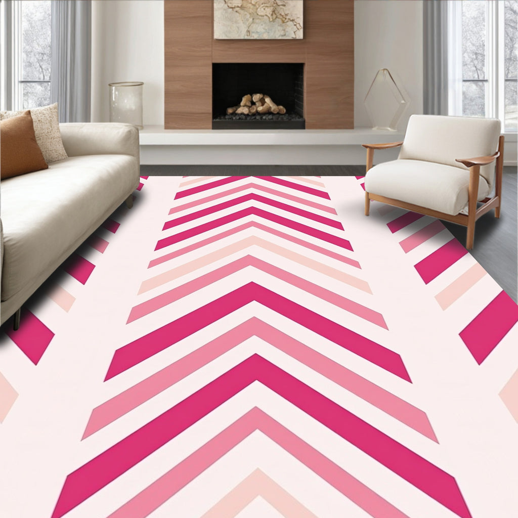 Pink Chevron Patterned Geometric Rug