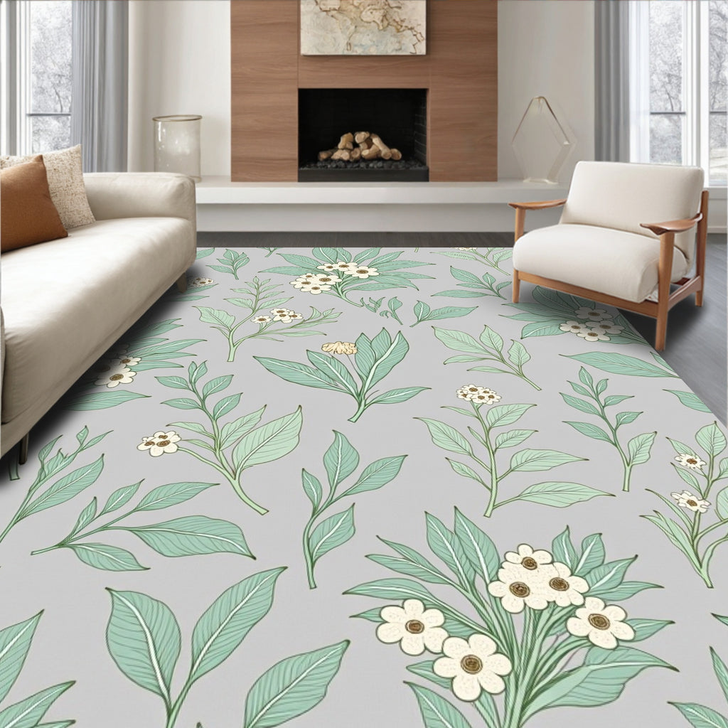Botanical Spring Floral Leaves Design Rug