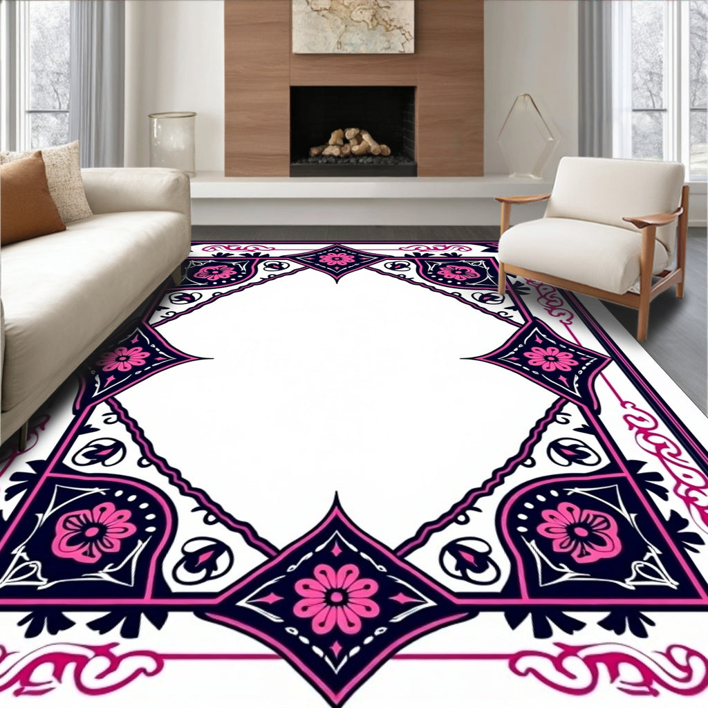 Floral Medallion Border Design Rug