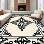 Ornate Black Cream Floral Medallion Rug
