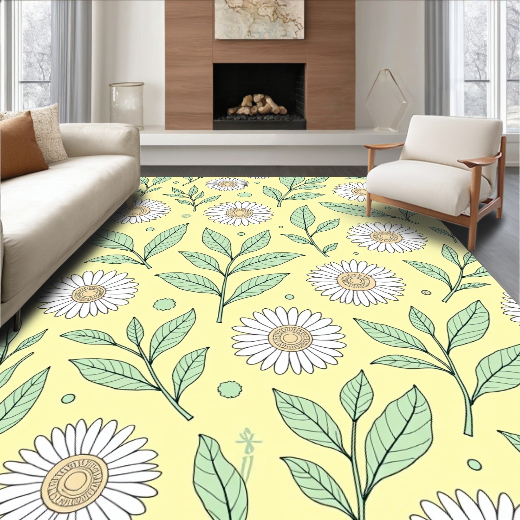 Daisy Floral Art Pattern Rug