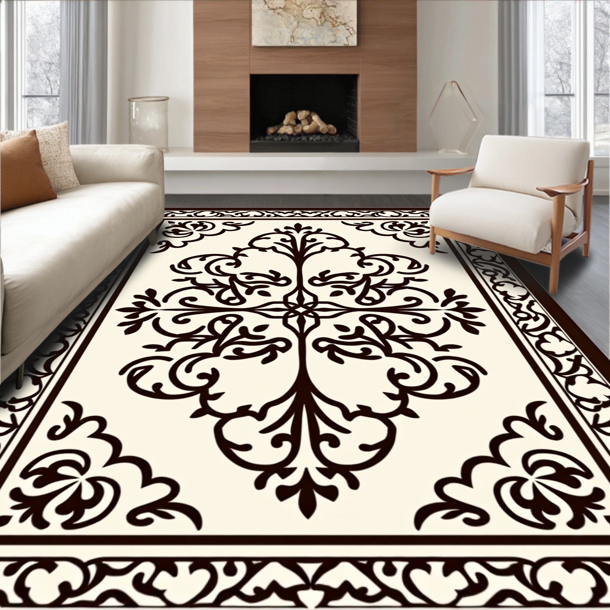 Ornate Floral Vine Border Rug