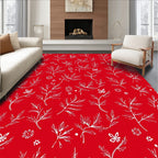 Delicate Floral Branches White on Red Rug
